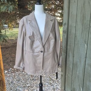 Womens Taupe Leather Single-Button Jacket